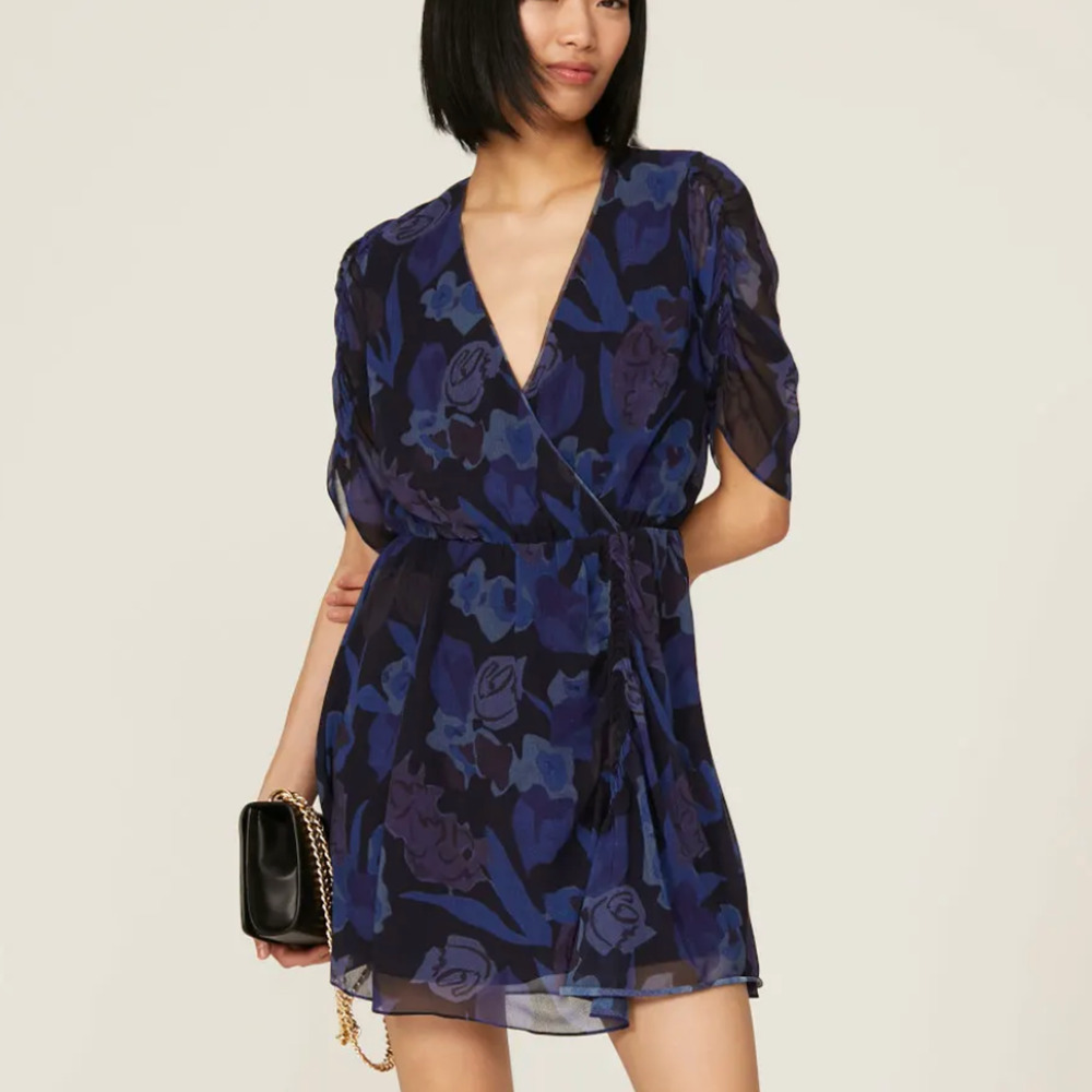 Ted Baker Blue Rose Mini Wrap Dress SIZE 0 Party Special Occasion Cocktail $300 - Picture 1 of 10